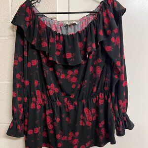 Michael Kors black shirt with red flowers size large